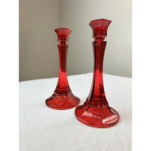 Vintage Indiana Glass Ruby Red Glass Candle Holder Pair